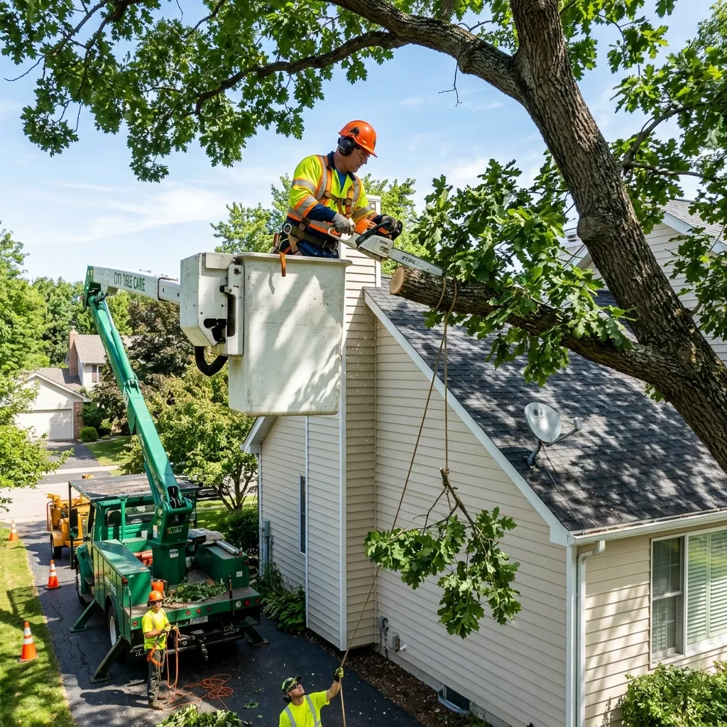Arborist trimming tree branches in Providence